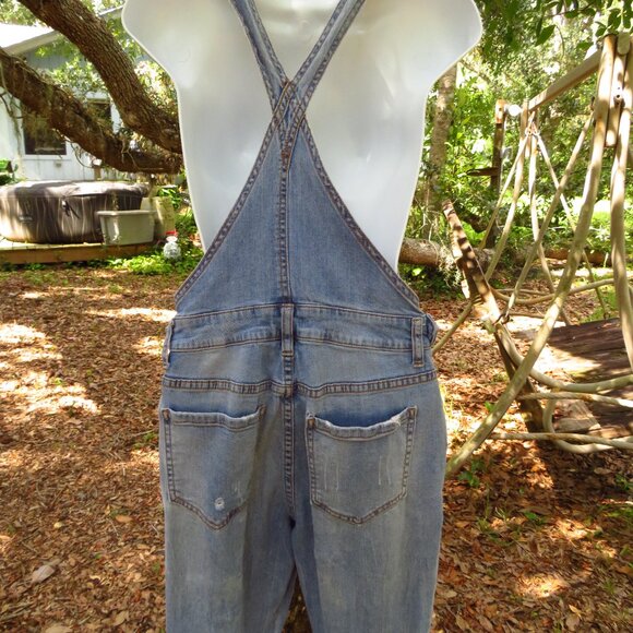 Womens Forever 21 Embroidered Overalls Denim Size 25 Distressed raw hem - Picture 11 of 15